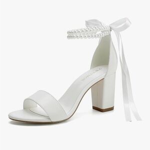 Elegant White Block Heel Wedding Shoes